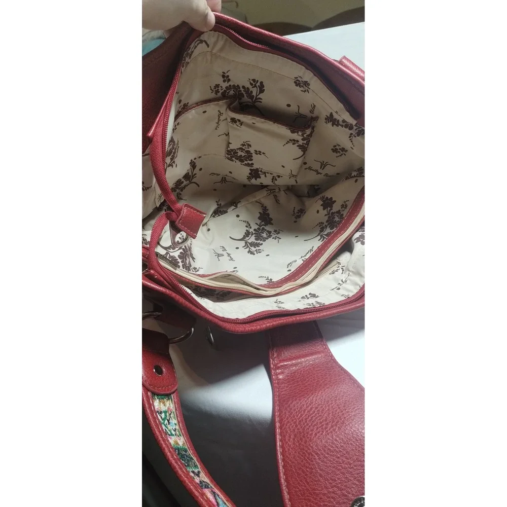 Heritage West Red Southwestern Studded Rhinestone Concho Shoulder Bag Tote